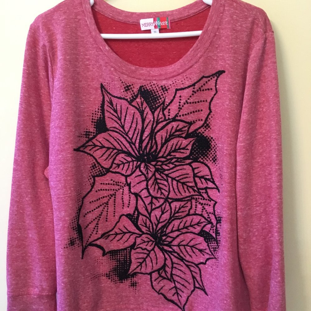 Merry Wear Women's Poinsettia Sweatshirt Size 1X